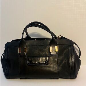 CHLOE Quiet Luxury Black Leather Handbag with Gold Accents